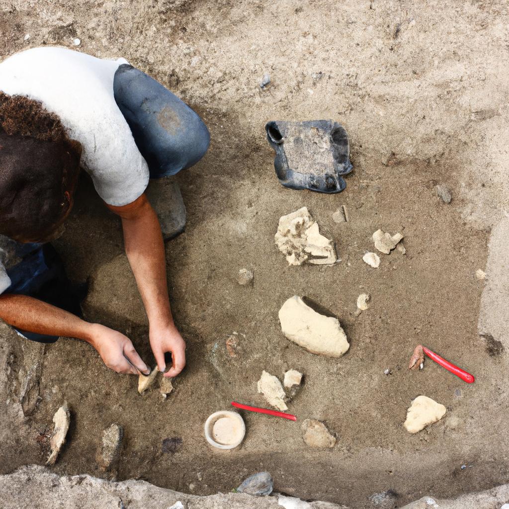 Man excavating ancient artifacts outdoors
