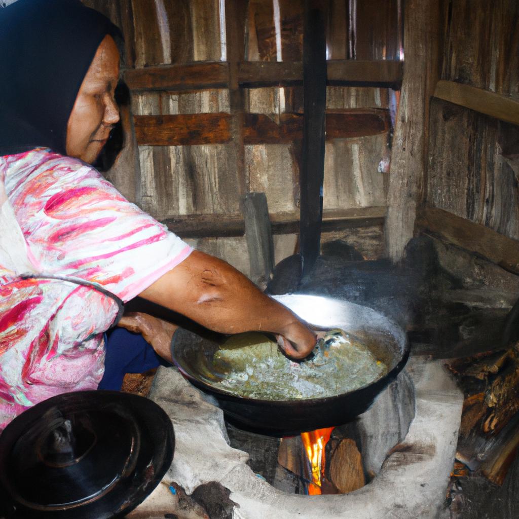 Woman cooking traditional local dish