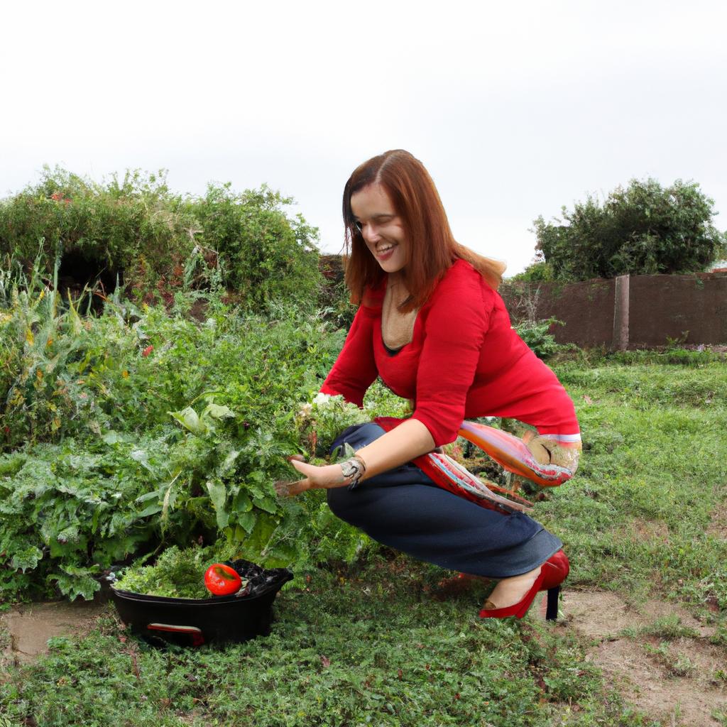 Woman picking fresh vegetables outdoors